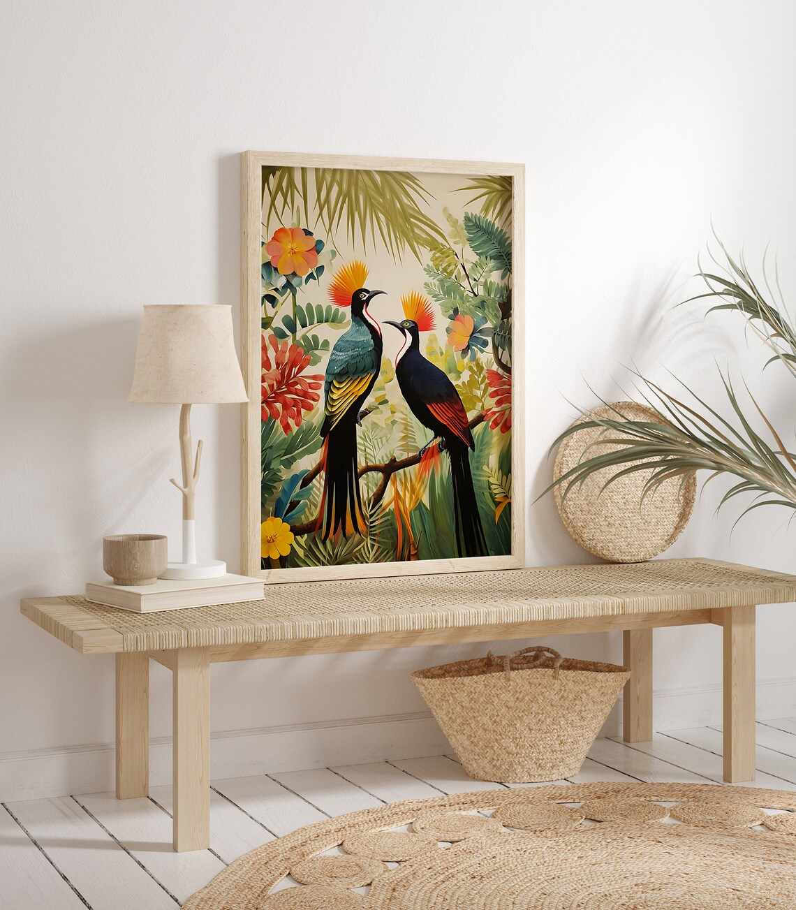 African Birds Painting, Floral Nature Living Room Art - Image 2