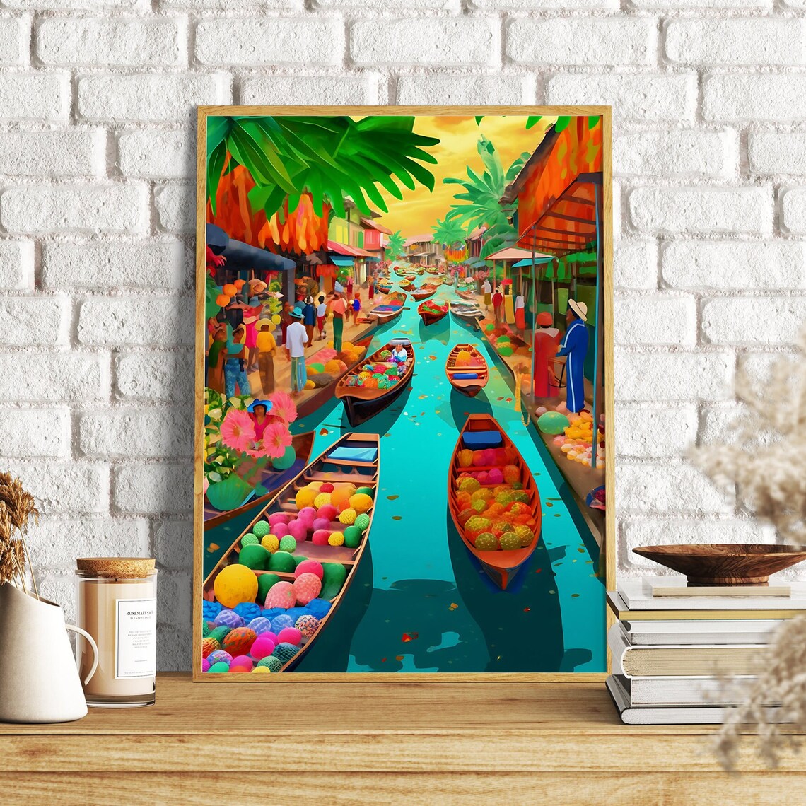 Floating Markets Thailand Bangkok Travel Poster, Asia