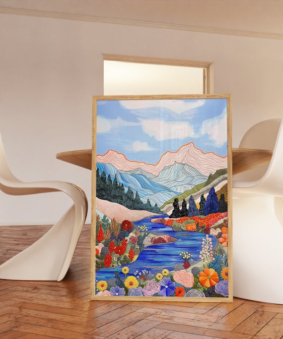 Abstract Landscape Patchwork Art Print, Floral Scenery