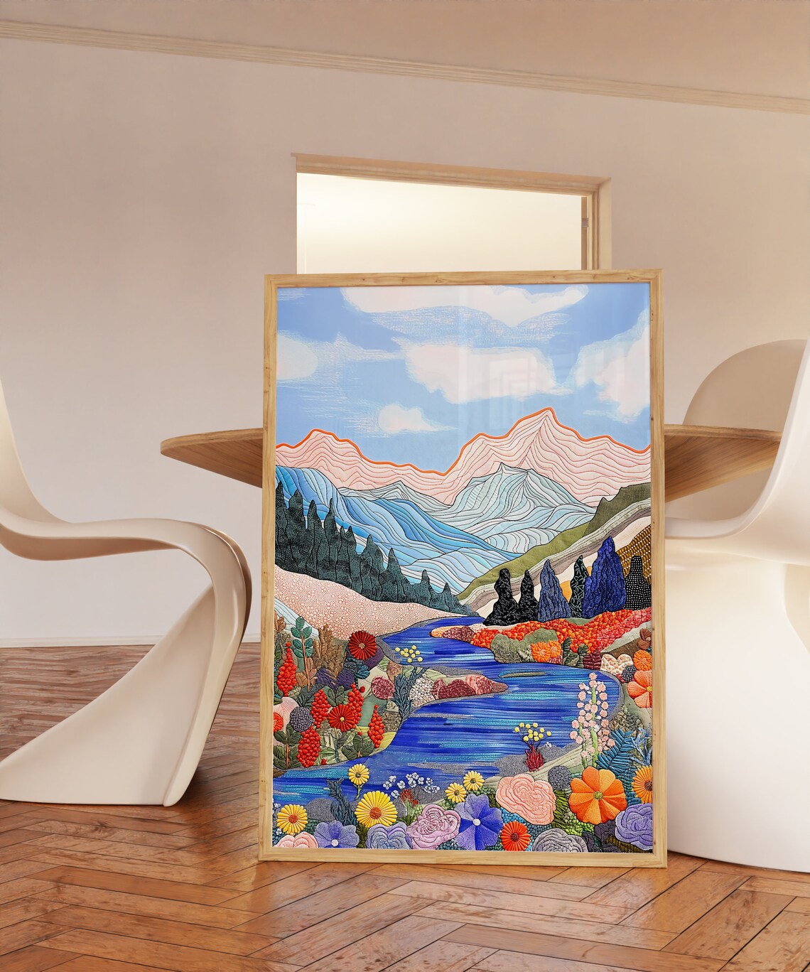 Abstract Landscape Patchwork Art Print, Floral Scenery