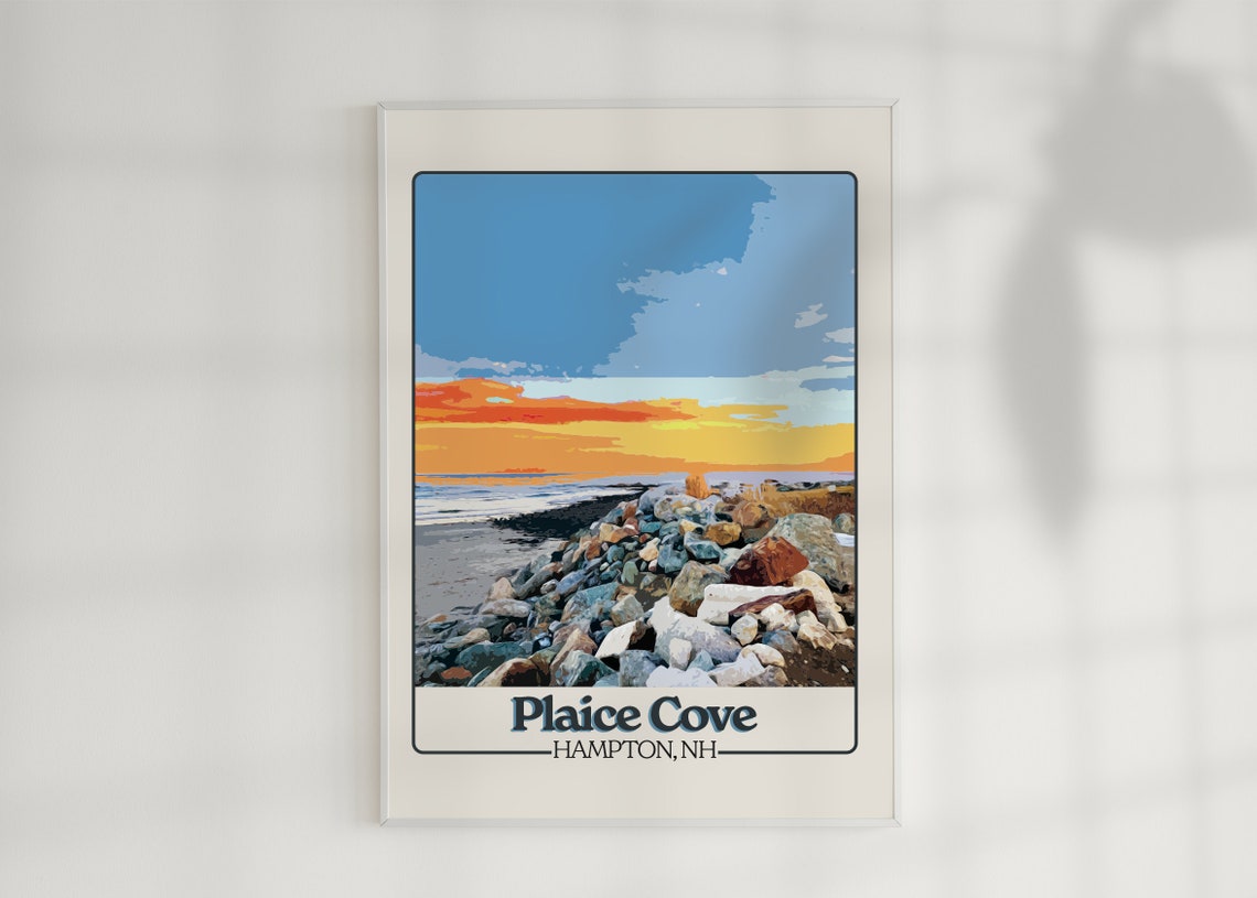 Plaice Cove Hampton New Hampshire Rocky Beach Sunset Travel Poster