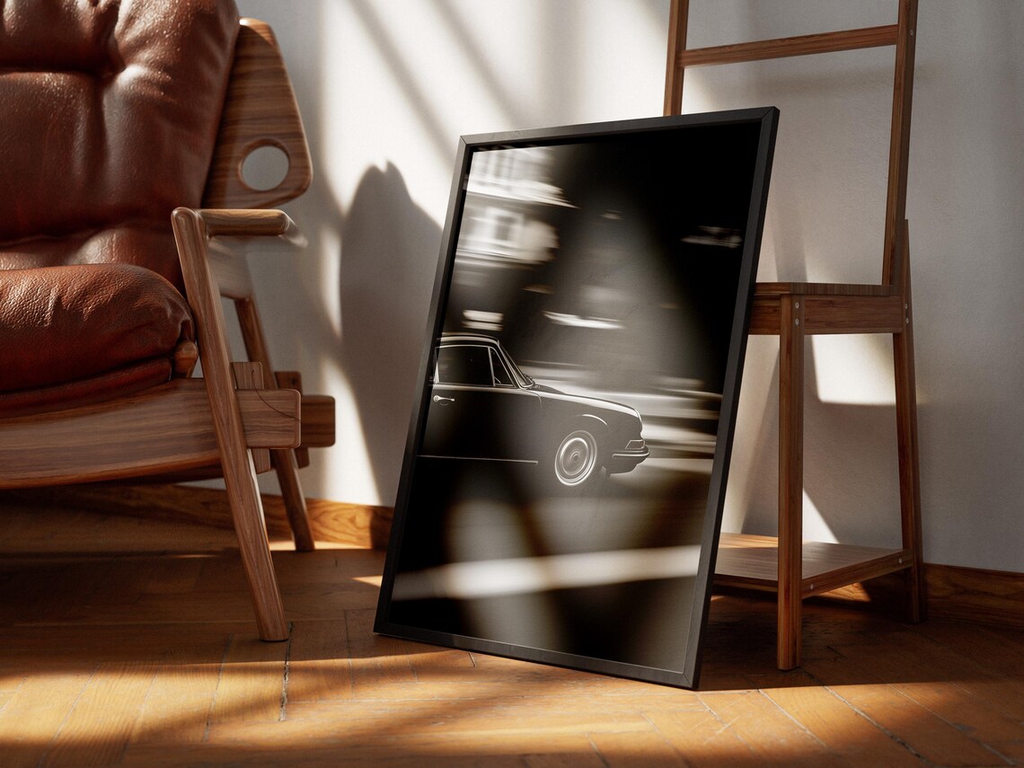 Classic Black Porsche 911 Speeding Motion Blur Vintage Photo Poster - Image 2