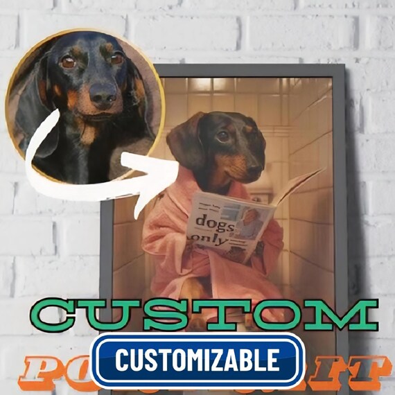 Custom Framed Pet On Toilet Bathroom Print Animal Bathroom Art Animal On Toilet Wall Art Funny Bathroom Wall Art Personalised Gift
