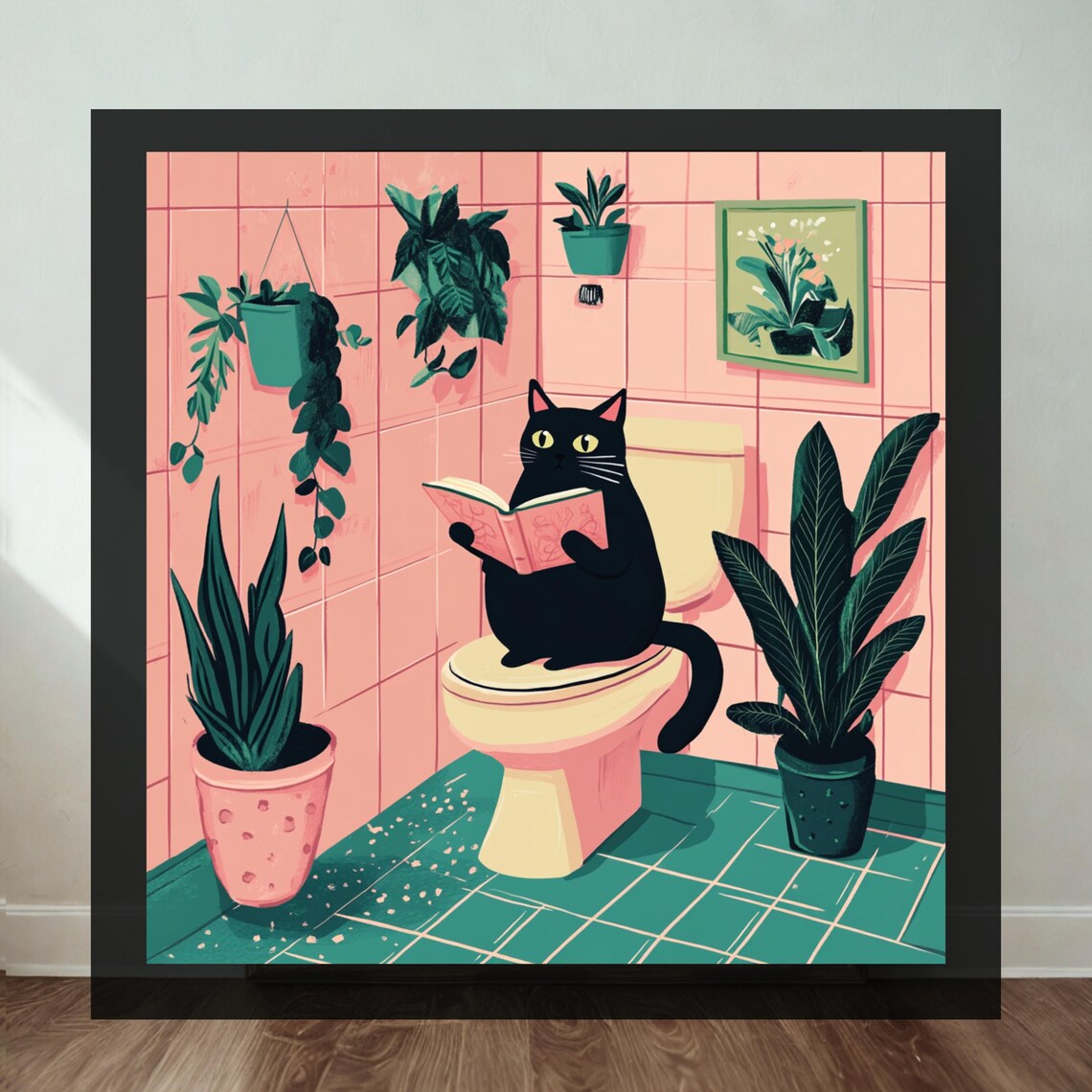 Whimsical Cat Bathroom Wall Art, Funny Gift