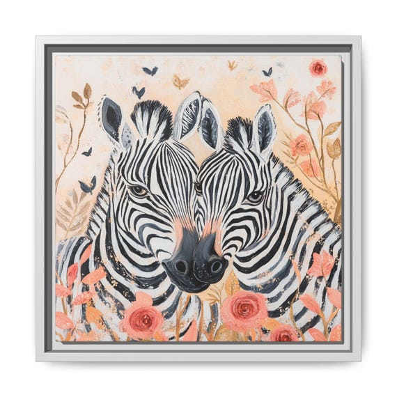 Whimsical Nursery Print Wall Art Boho Decor Floral Zebra Painting Multicolor Kids Room
