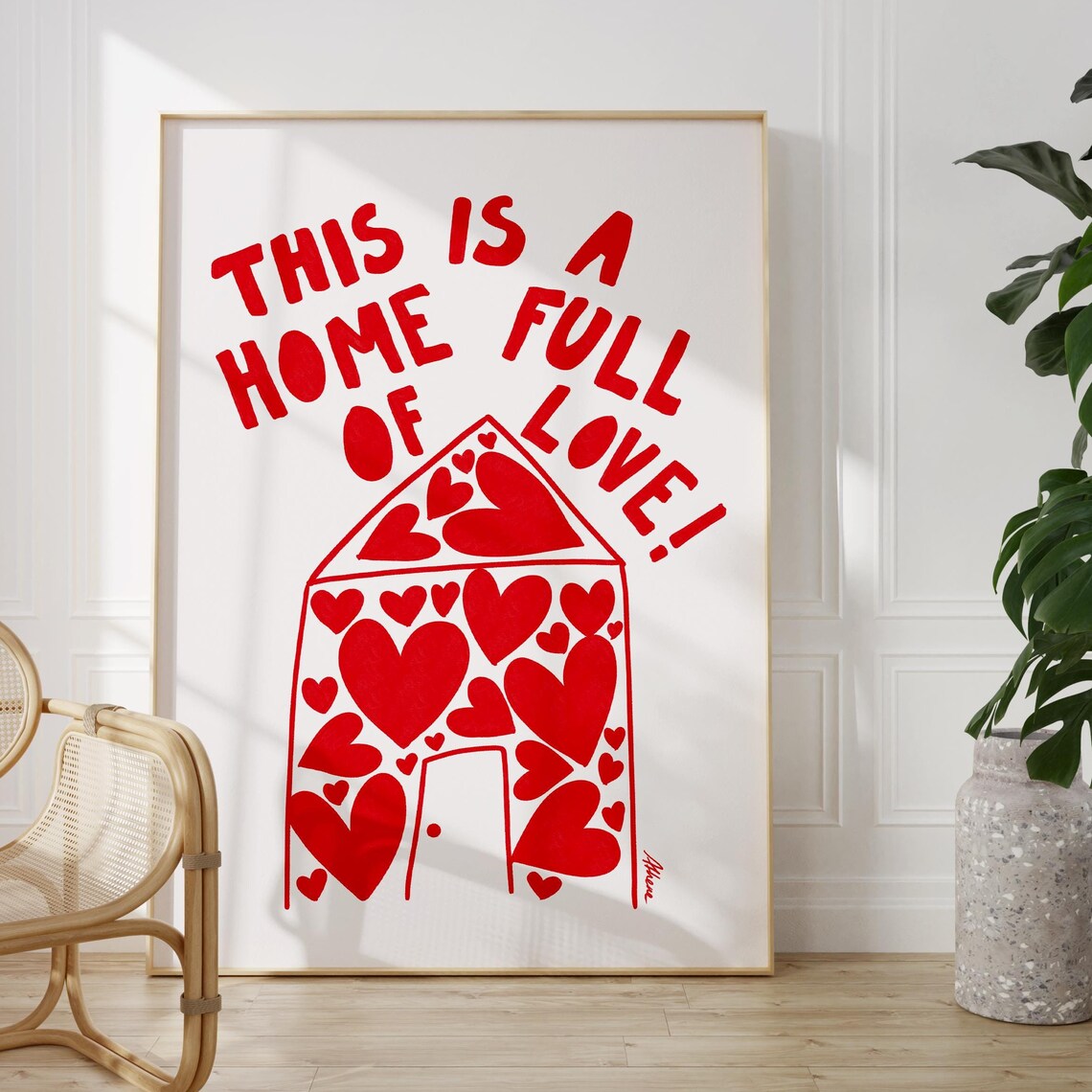 Home Full Of Love Hand-Drawn Heart Doodle Family Wall Art Decor