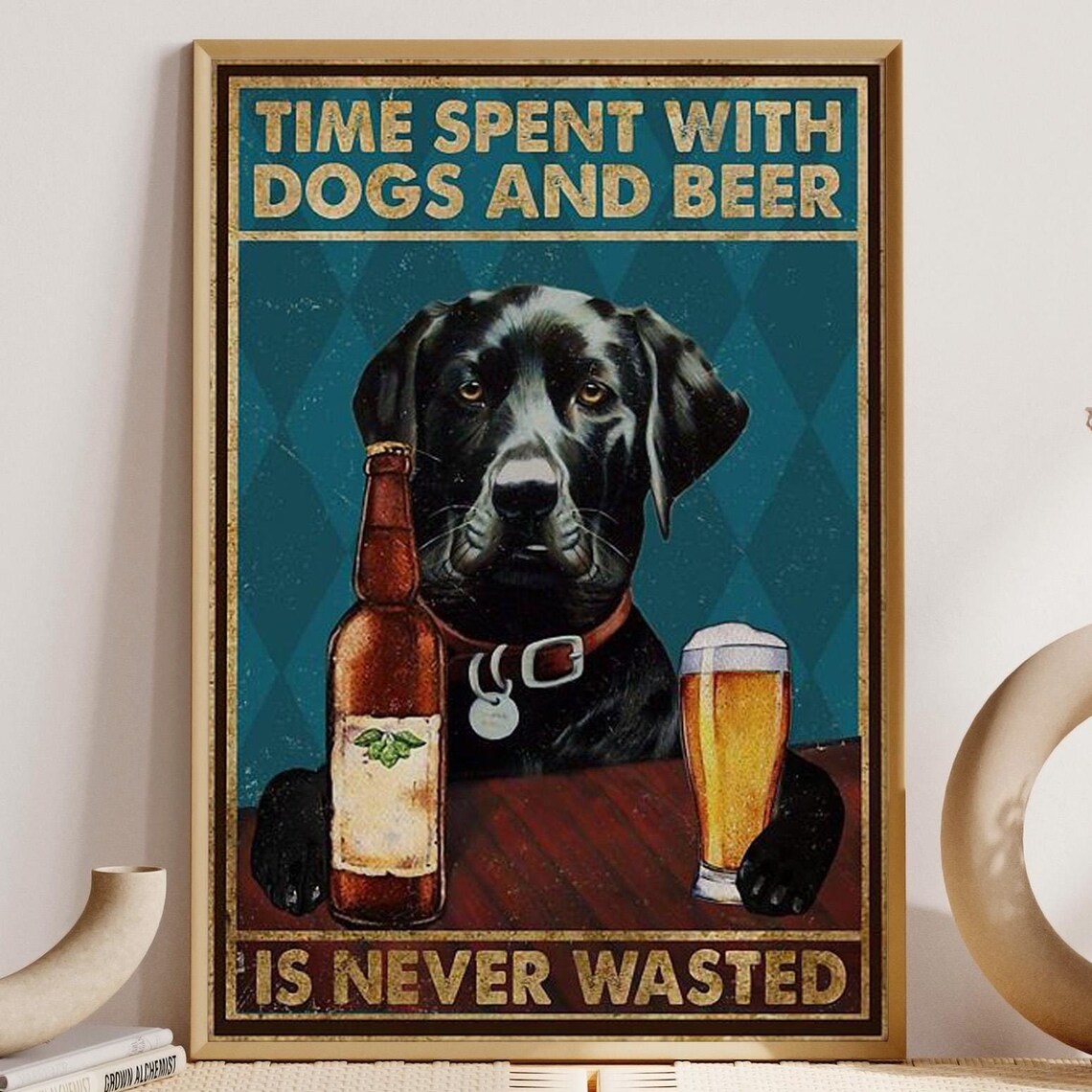 Black Labrador Beer Humor, Man Cave Art Print