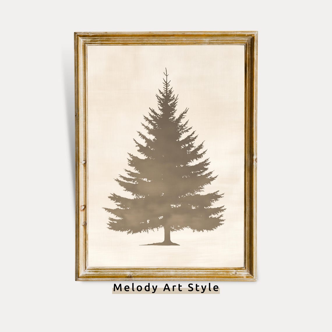 Minimalist Pine Tree Silhouette Neutral Beige Holiday Frame Wall Art