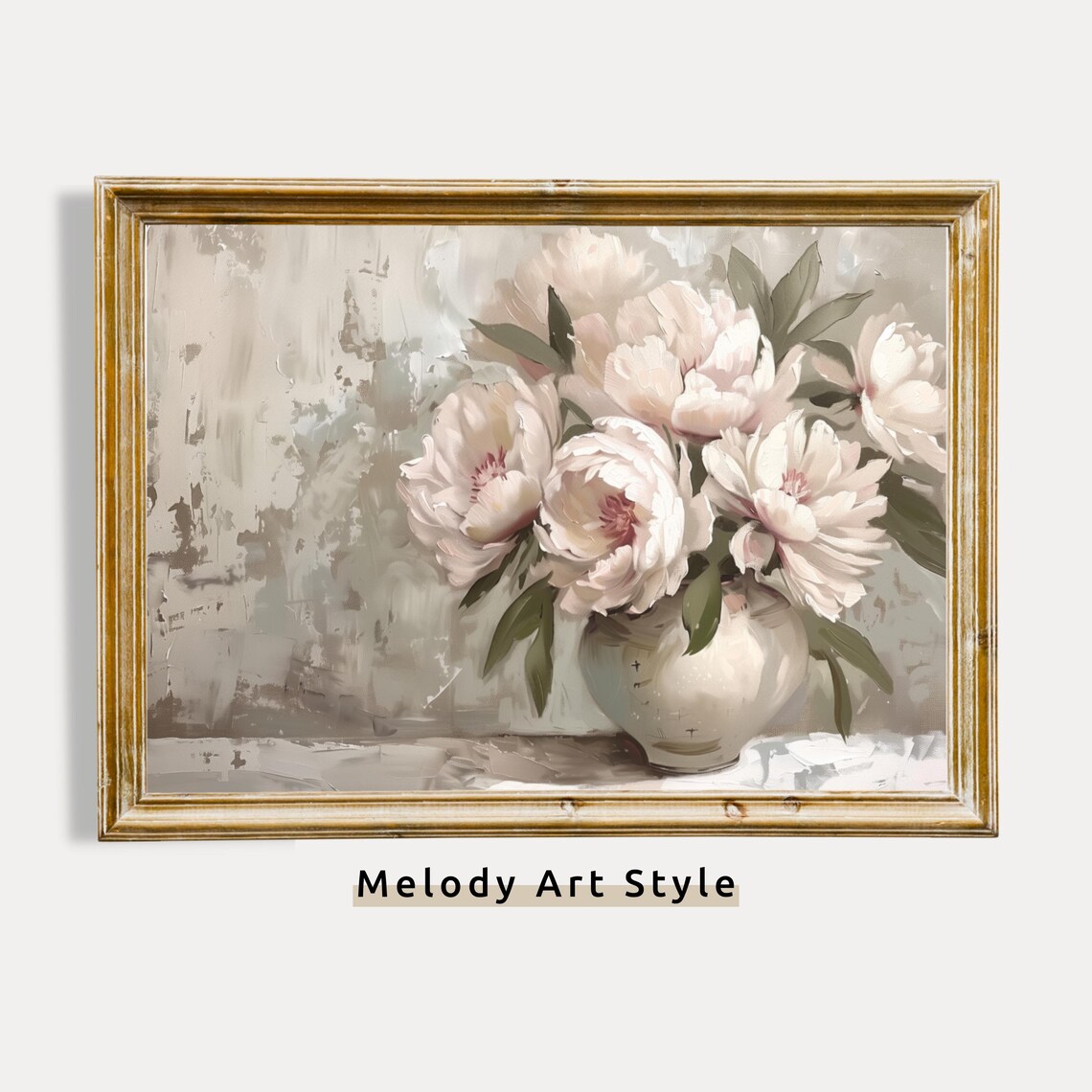 Blush Peonies In White Vase Still Life Vintage Floral Art Poster