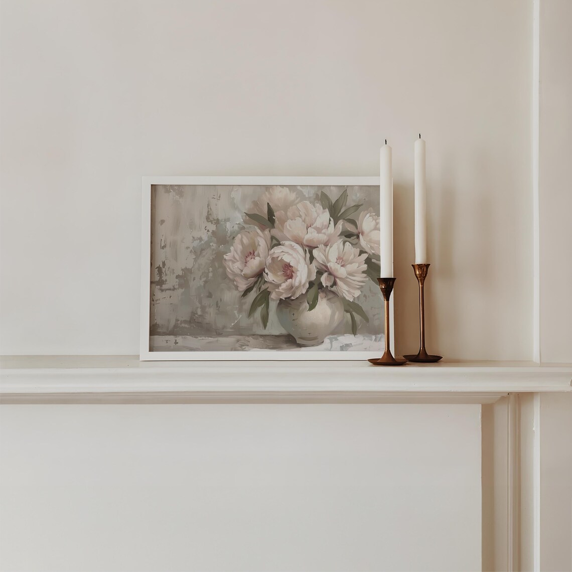 Blush Peonies In White Vase Still Life Vintage Floral Art Poster - Image 2