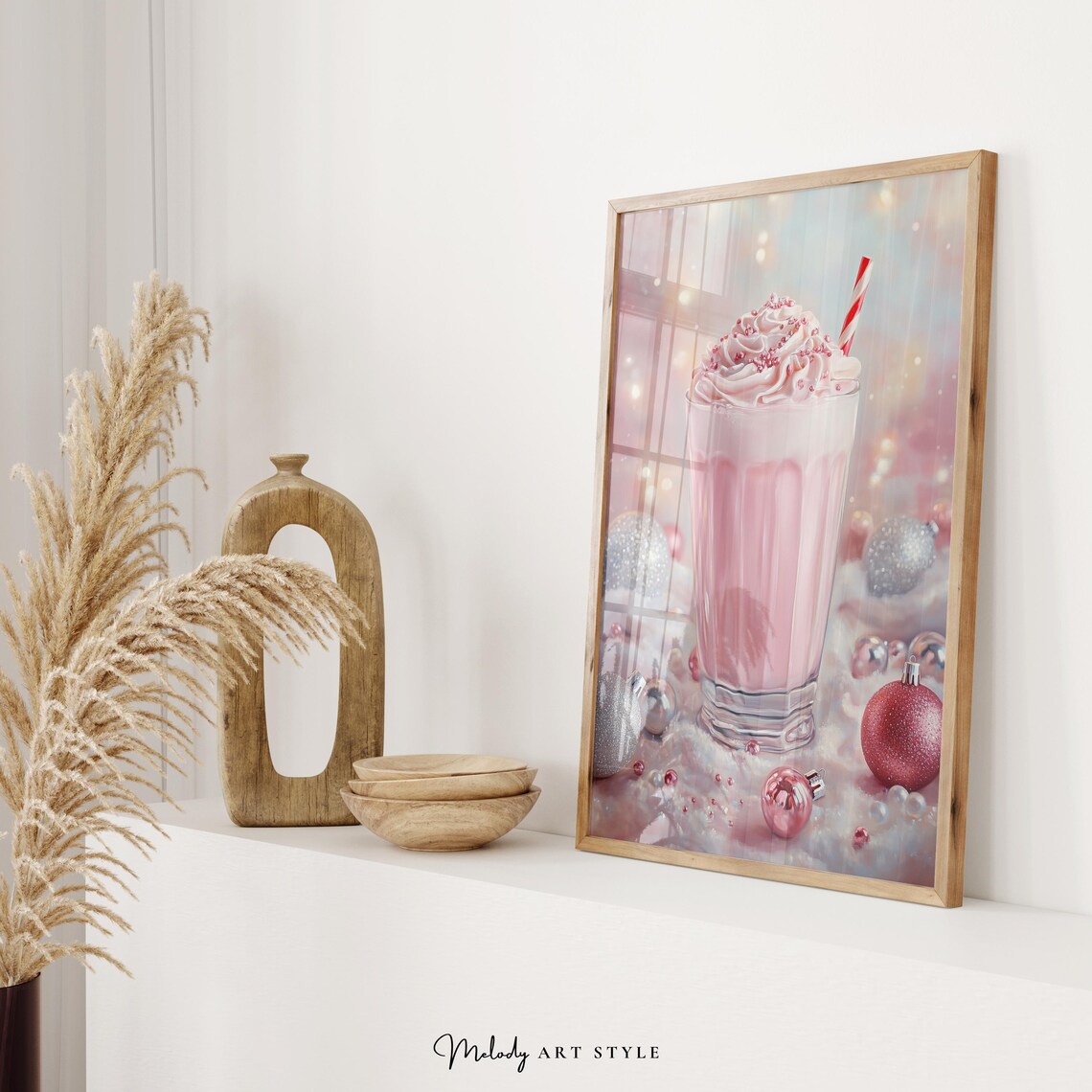 Pink Christmas Milkshake Whipped Cream Holiday Ornaments Sweet Poster - Image 2