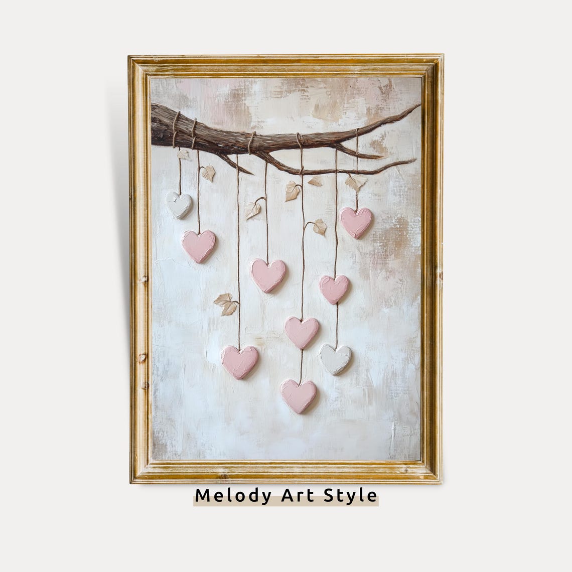 Pink Hearts Hanging From Tree Branch Rustic Valentine Love Art Poster