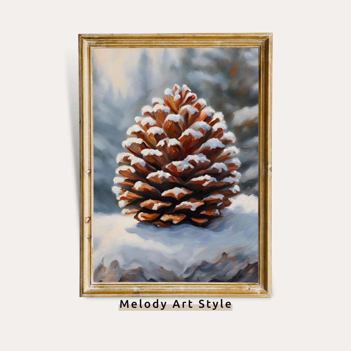 Snowy Pine Cone Winter Still Life Rustic Christmas Nature Poster