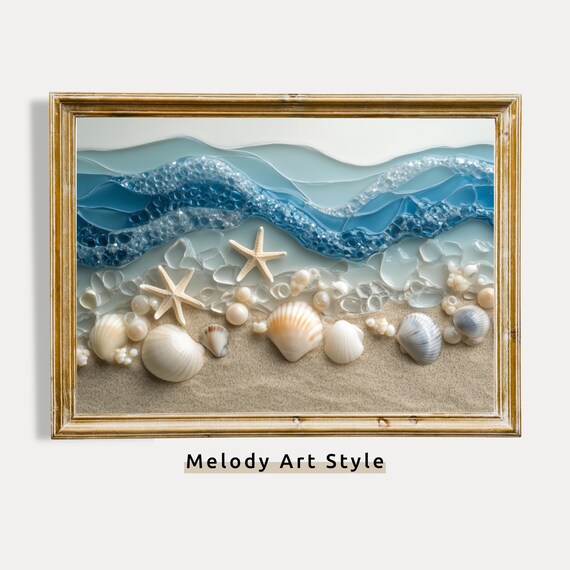 3d Beach Mosaic Wall Art Coastal Seashell And Starfish Holiday Decor Nautical Ocean Waves Artwork Summer P212