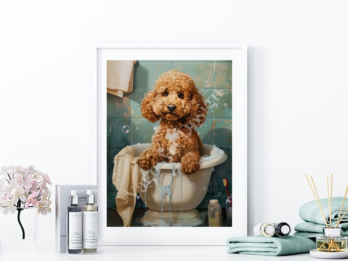 Apricot Poodle Puppy Bubble Bath Cute Vintage Bathroom Poster - Image 4