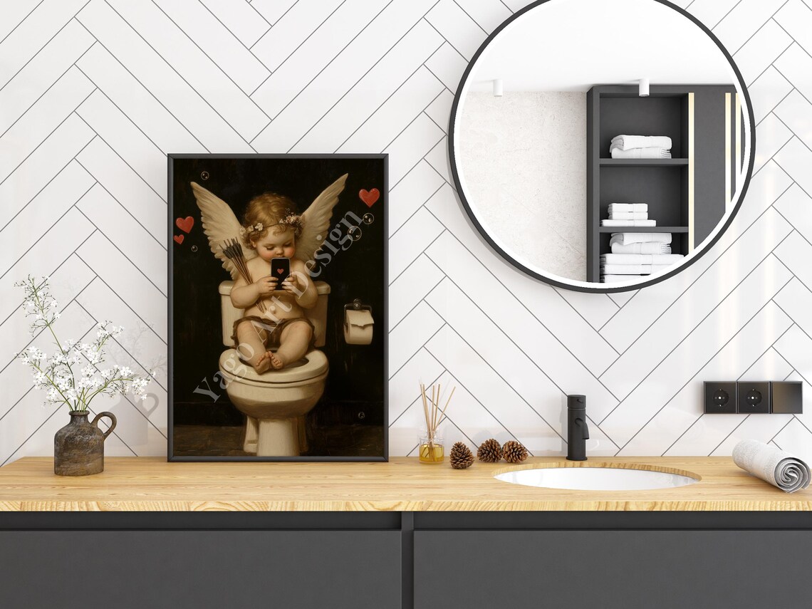 Cherub Cupid Bathroom Humor Vintage Art Print - Image 3