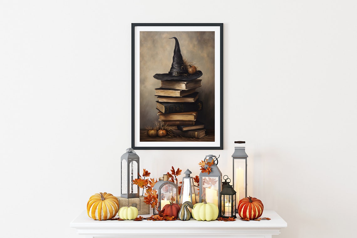 Witch Hat on Stack of Old Books with Pumpkins Halloween Poster - Image 2