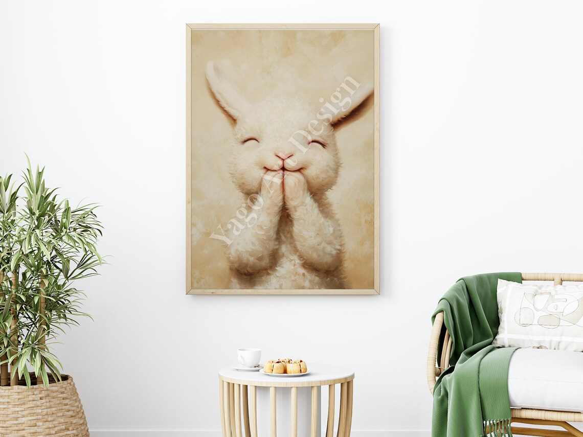 Sweet Lamb Portrait Closed Eyes Beige Watercolor Nursery Poster - Image 2