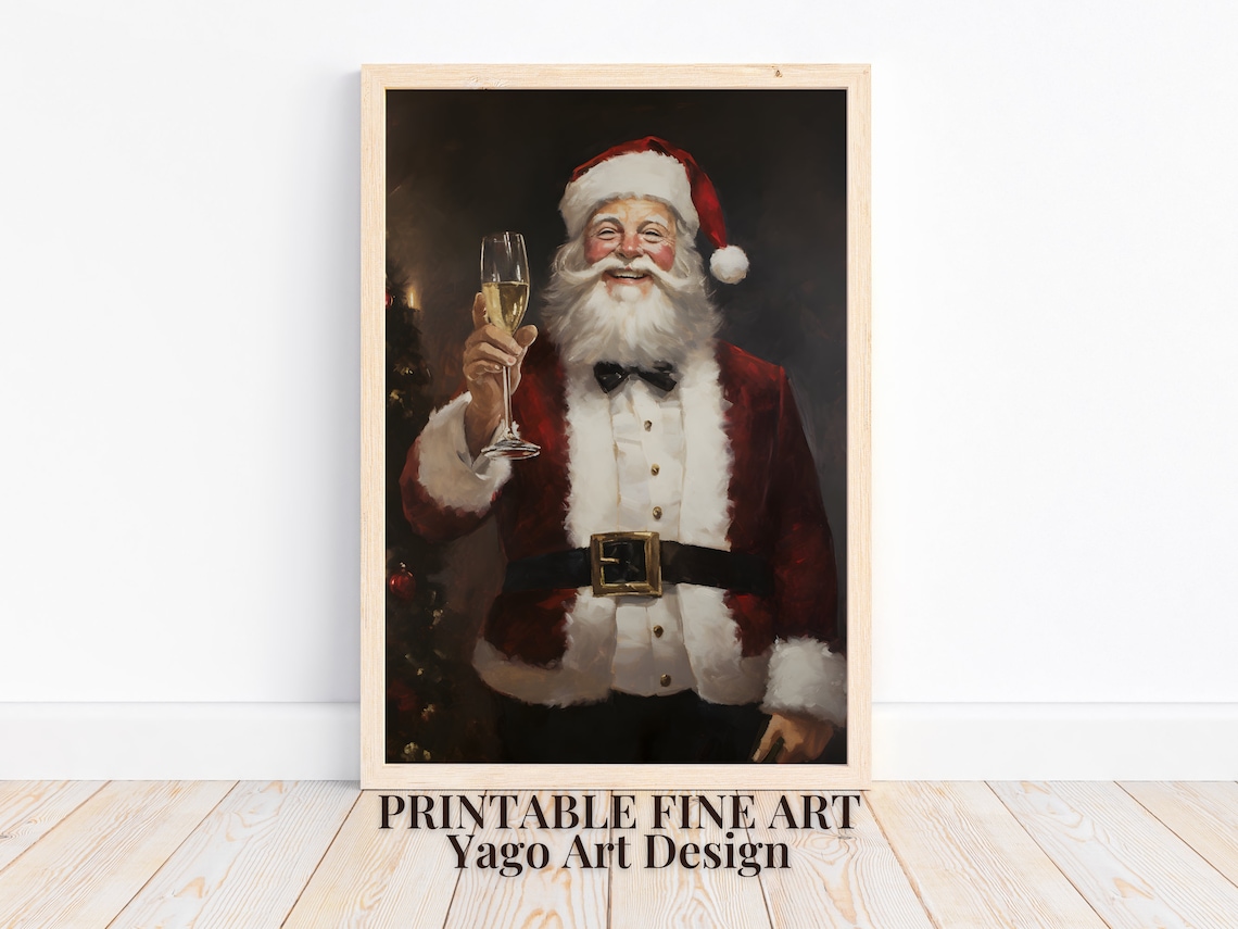 Santa Claus Champagne Toast Black Tuxedo Holiday Party Poster