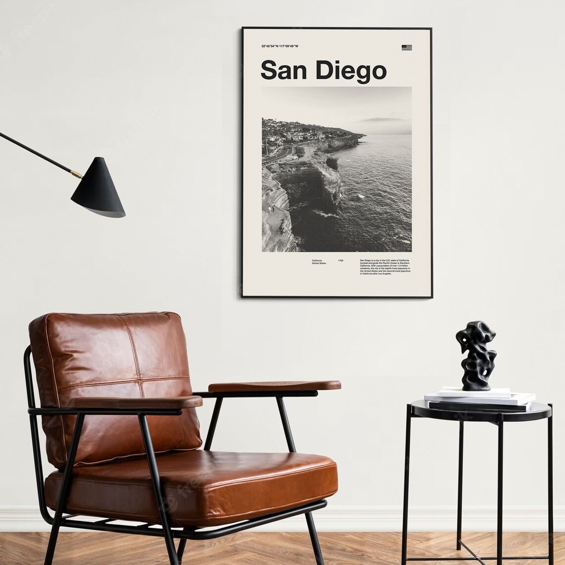 San Diego California Black And White Coastal Photo Minimalist Poster - Image 3