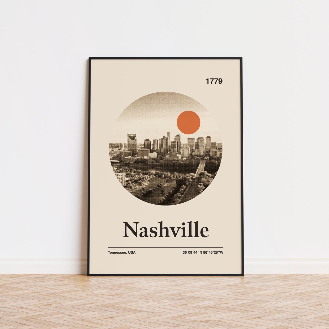 Nashville Tennessee Minimalist Sunset Skyline Circle Photo Poster