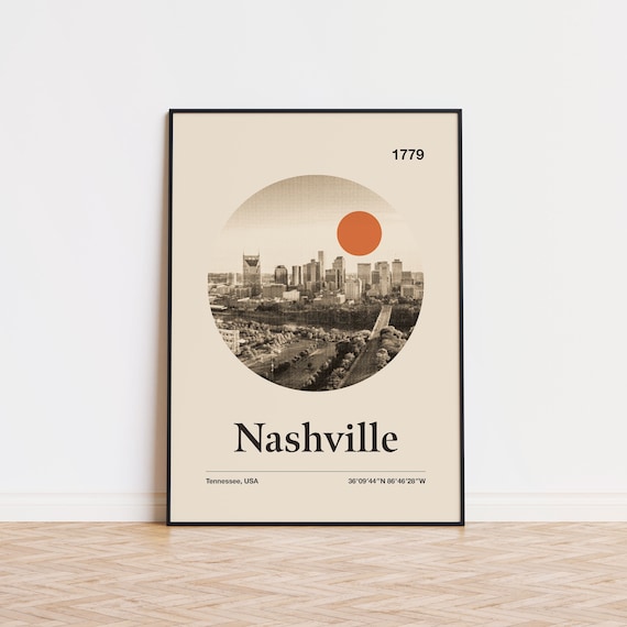 Nashville Tennessee Minimalist Sunset Skyline Circle Photo Poster