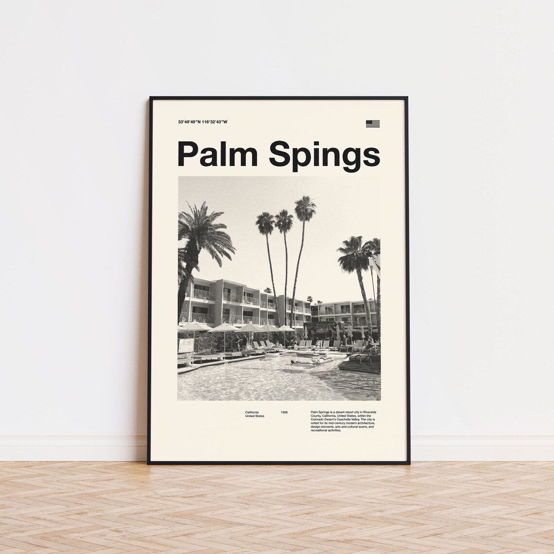 Palm Springs Black White Pool Vintage Retro Travel Art Poster - Image 4