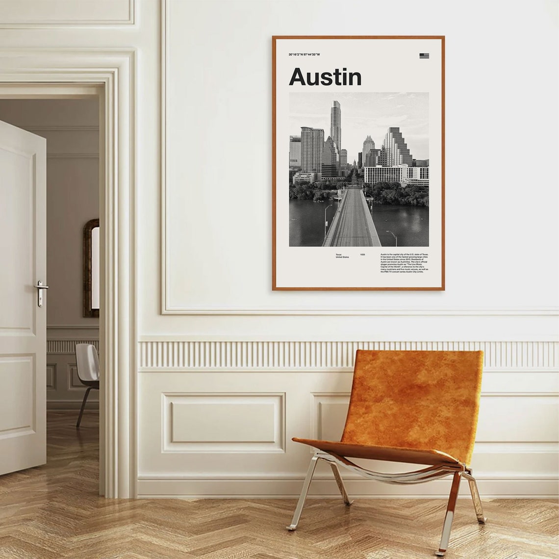 Austin Texas Downtown Skyline Mid Century Black and White Photo Poster - Image 3