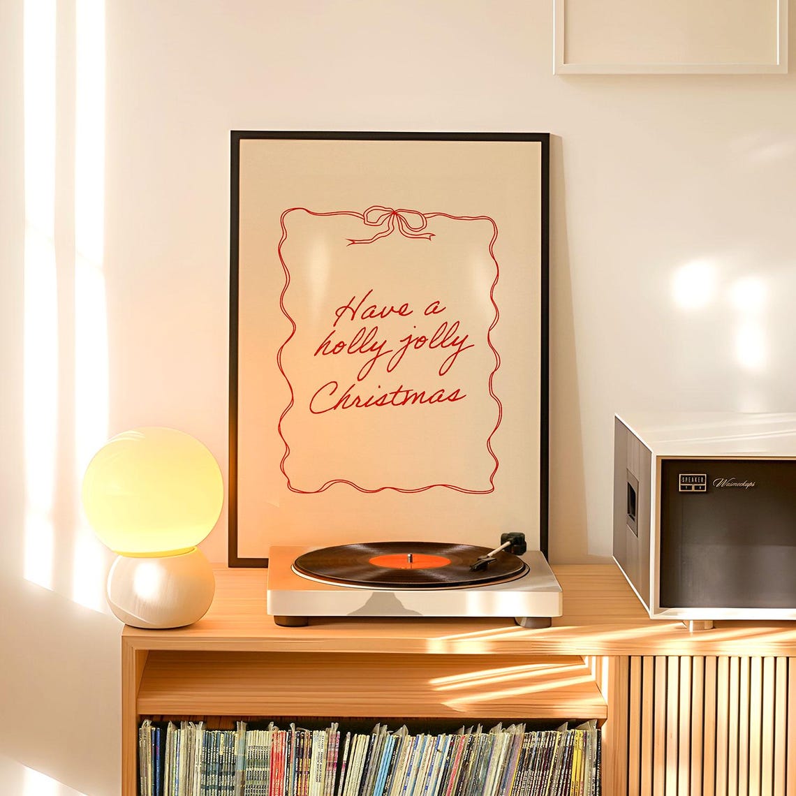 Have A Holly Jolly Christmas Cream Script Bow Frame Art Poster - Image 3