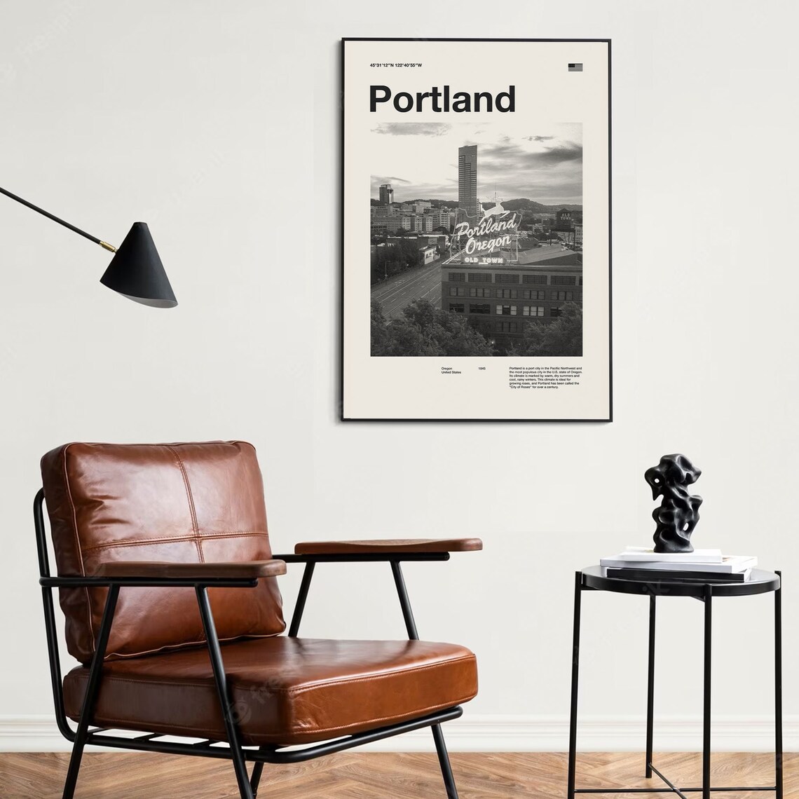 Portland Oregon Old Town Mid Century Black and White Photo Poster - Image 2