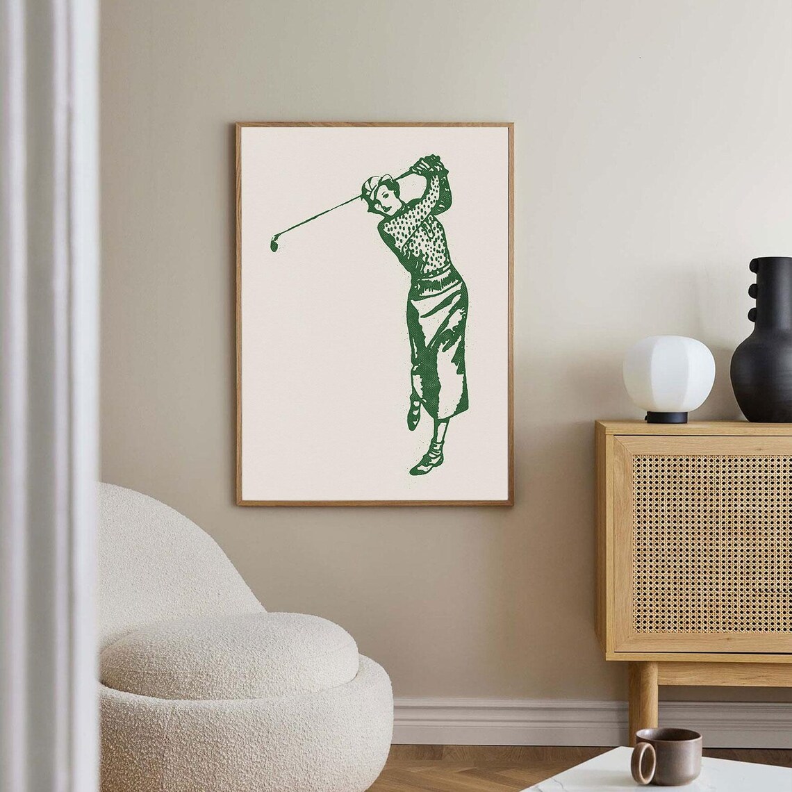 Vintage Woman Golfer Mid Century Modern Green Ink Sports Art Poster - Image 4
