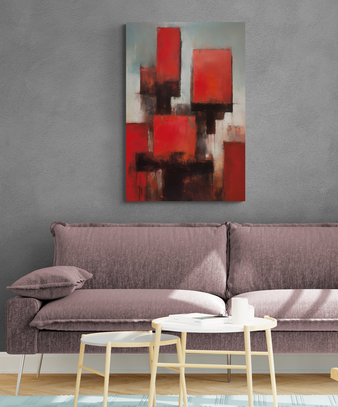 Minimal Abstract Figure With Red Umbrella And Pink Flowers Art Poster - Image 3
