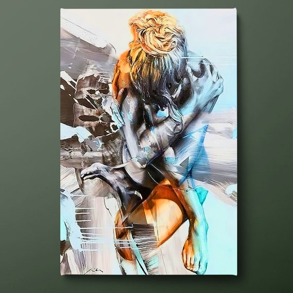 Abstract Woman Black and Orange Art Print