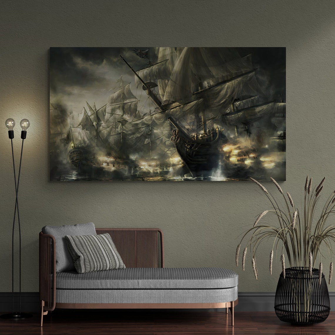 Tall Ships Naval Battle Cannon Fire Dramatic Sea Battle Art Poster - Image 2