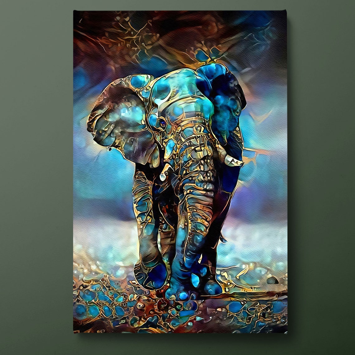Sacred Blue Elephant With Gold Patterns Indian Style Animal Art Poster