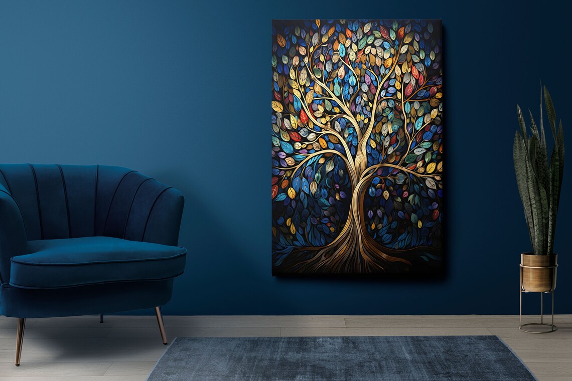 Colorful Mosaic Tree Of Life With Golden Branches Inspiring Art Poster - Image 3