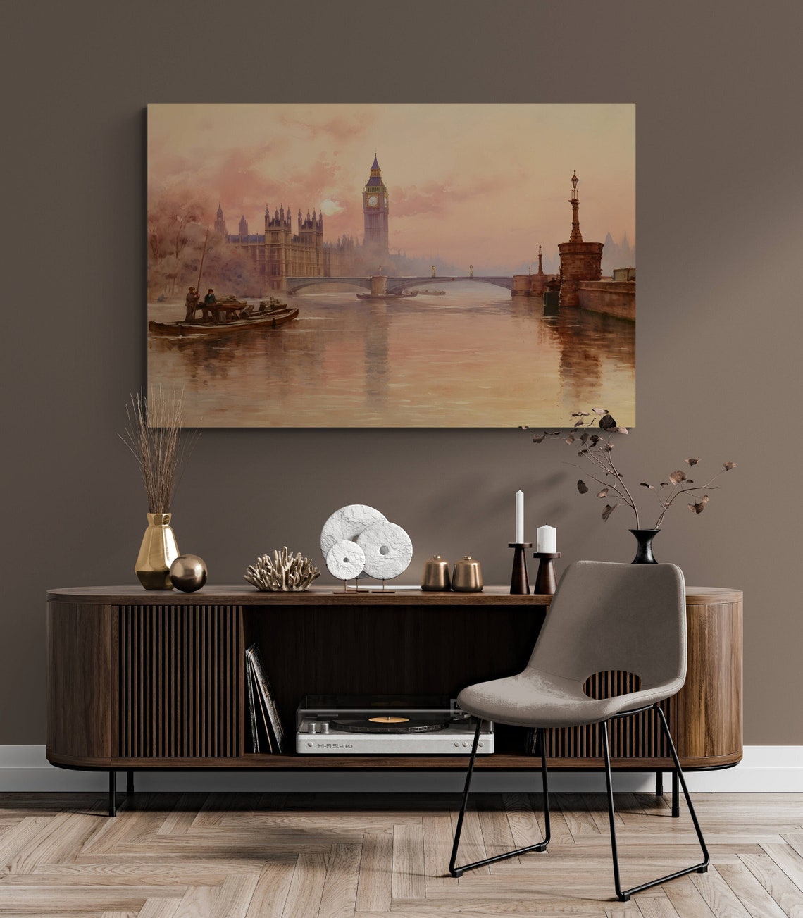 London Big Ben Parliament Sunset Over Thames Vintage Travel Poster - Image 2