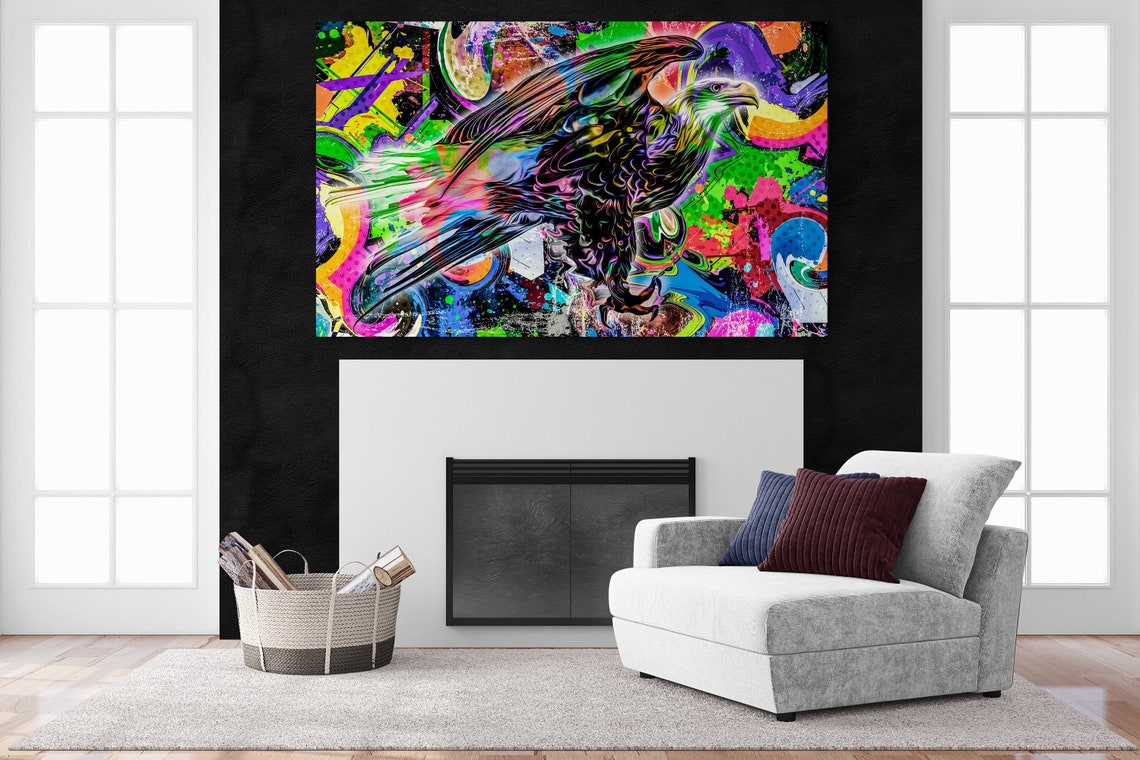 Bald Eagle Flight Graffiti Style Neon Urban Wildlife Art Poster - Image 2