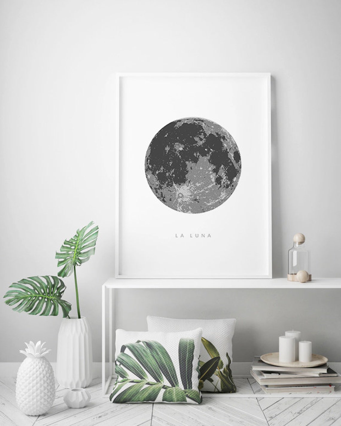 La Luna Full Moon Astronomy Art Celestial Monochrome Decor Poster - Image 2