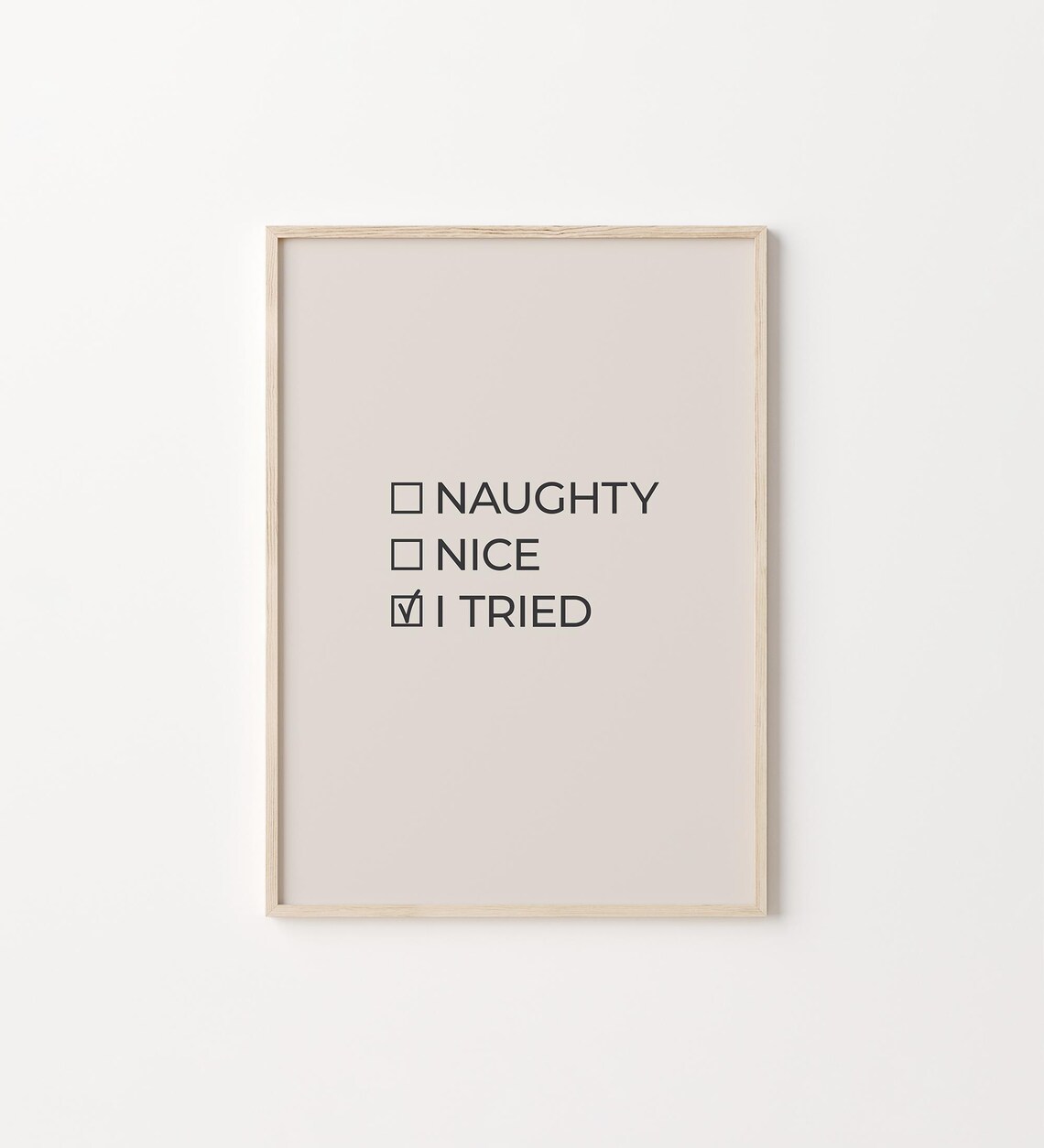 Funny Naughty Nice I Tried Christmas Checklist Minimal Holiday Poster
