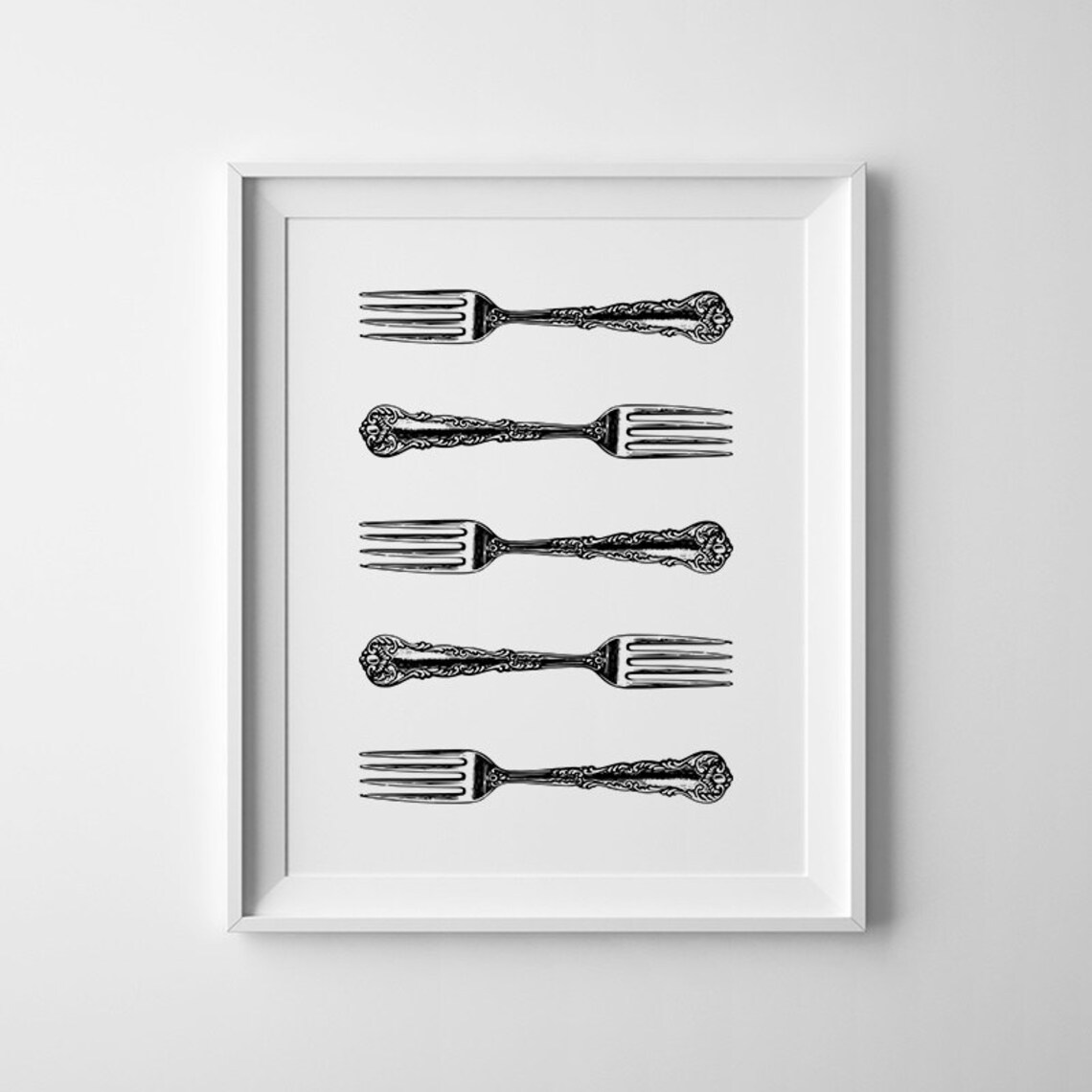 Vintage Forks Illustration Monochrome Cutlery Dining Room Art Poster