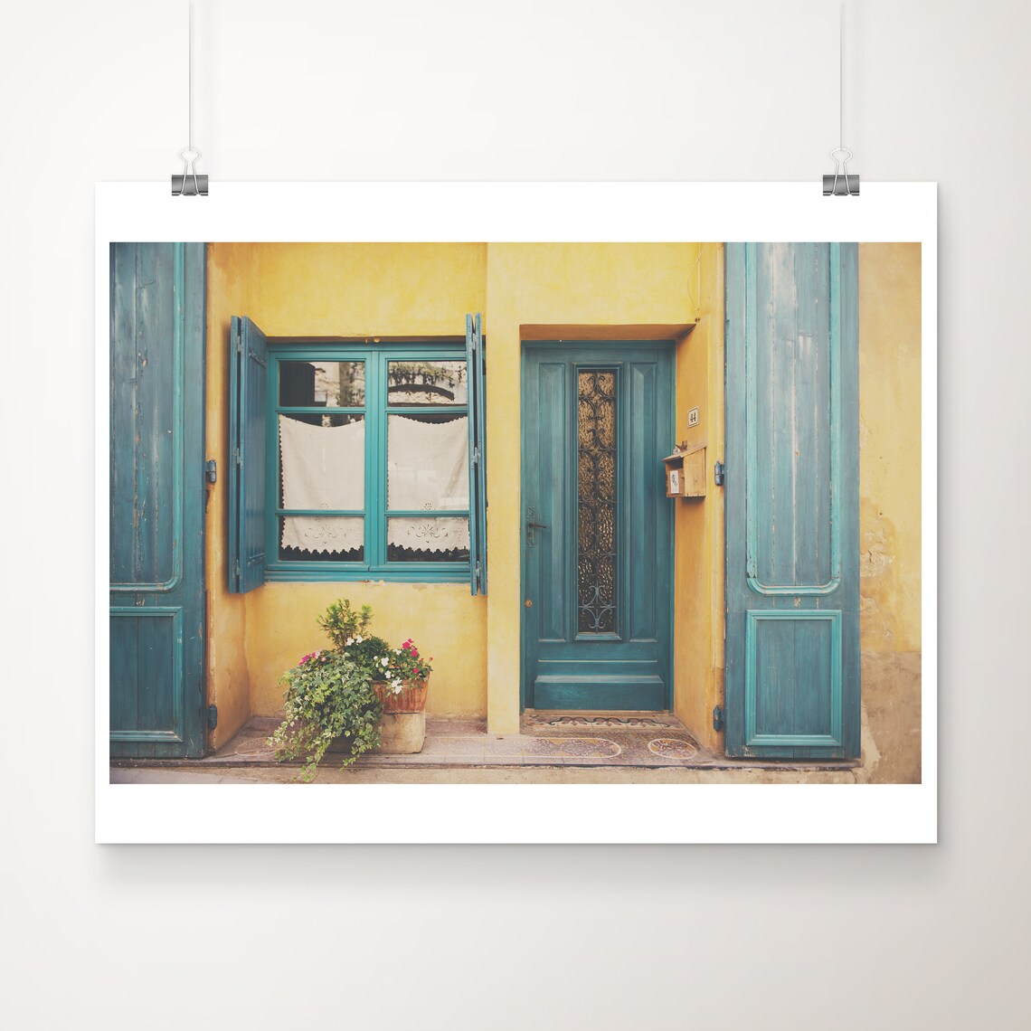 Ménerbes Provence Teal Door Yellow House France Travel Poster