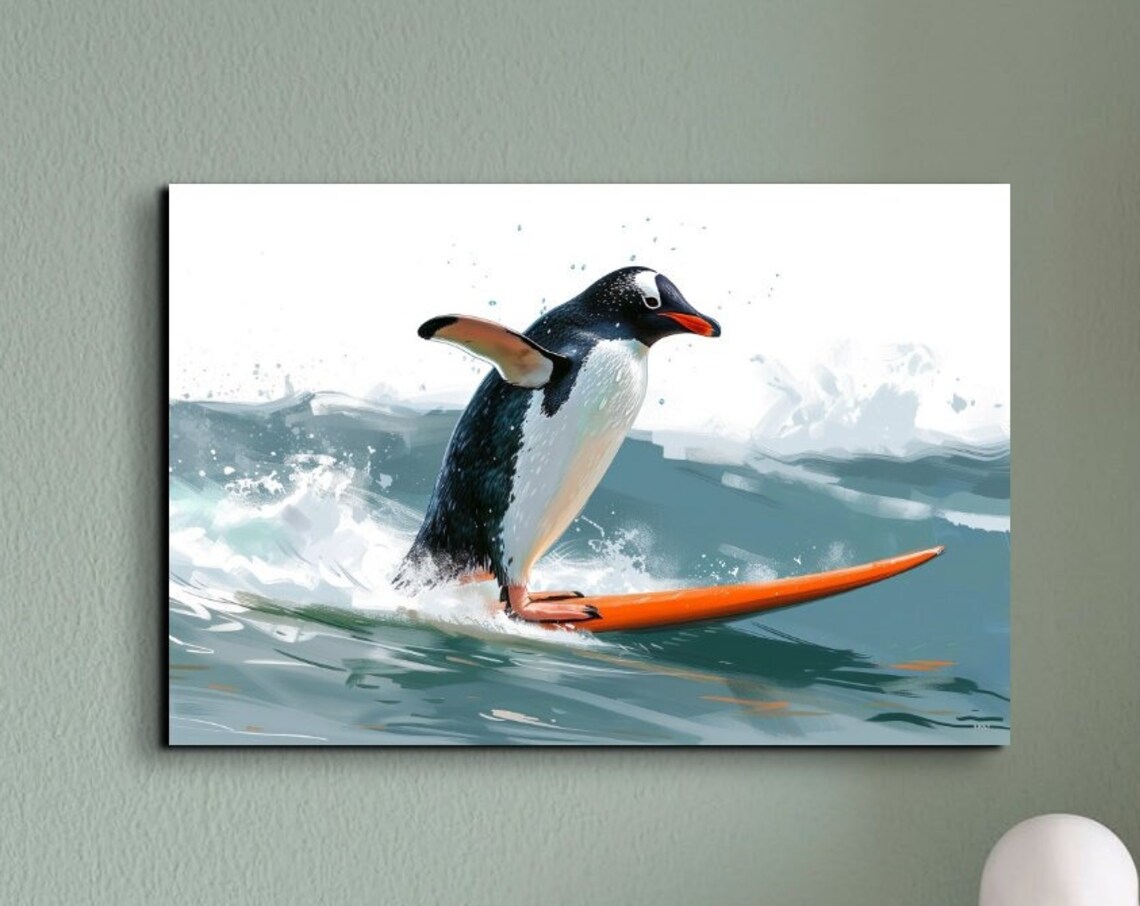 Surfing Penguin Retro Surf Beach Kids Decor