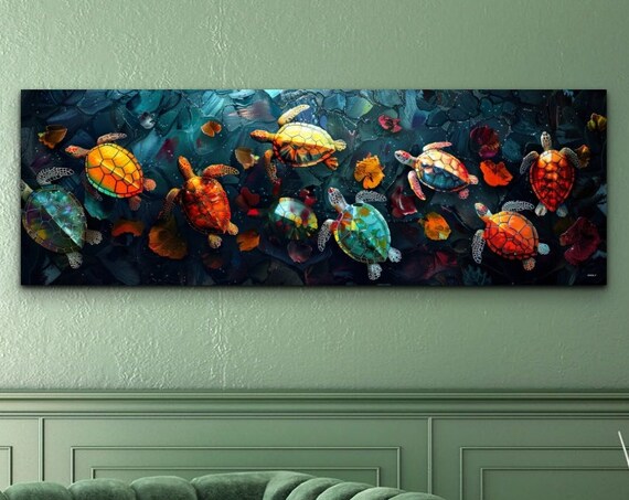 Colorful Sea Turtles Wall Art Design Print Decor For Home Office Decoration Decor Painting Style Panoramic Seaocean Art