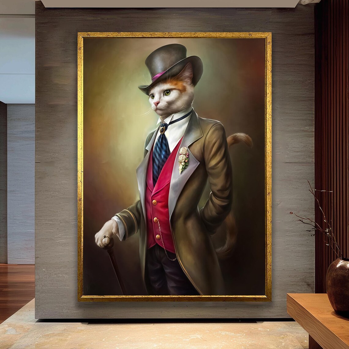 Gentleman Cat in Top Hat and Tailcoat Victorian Portrait Poster