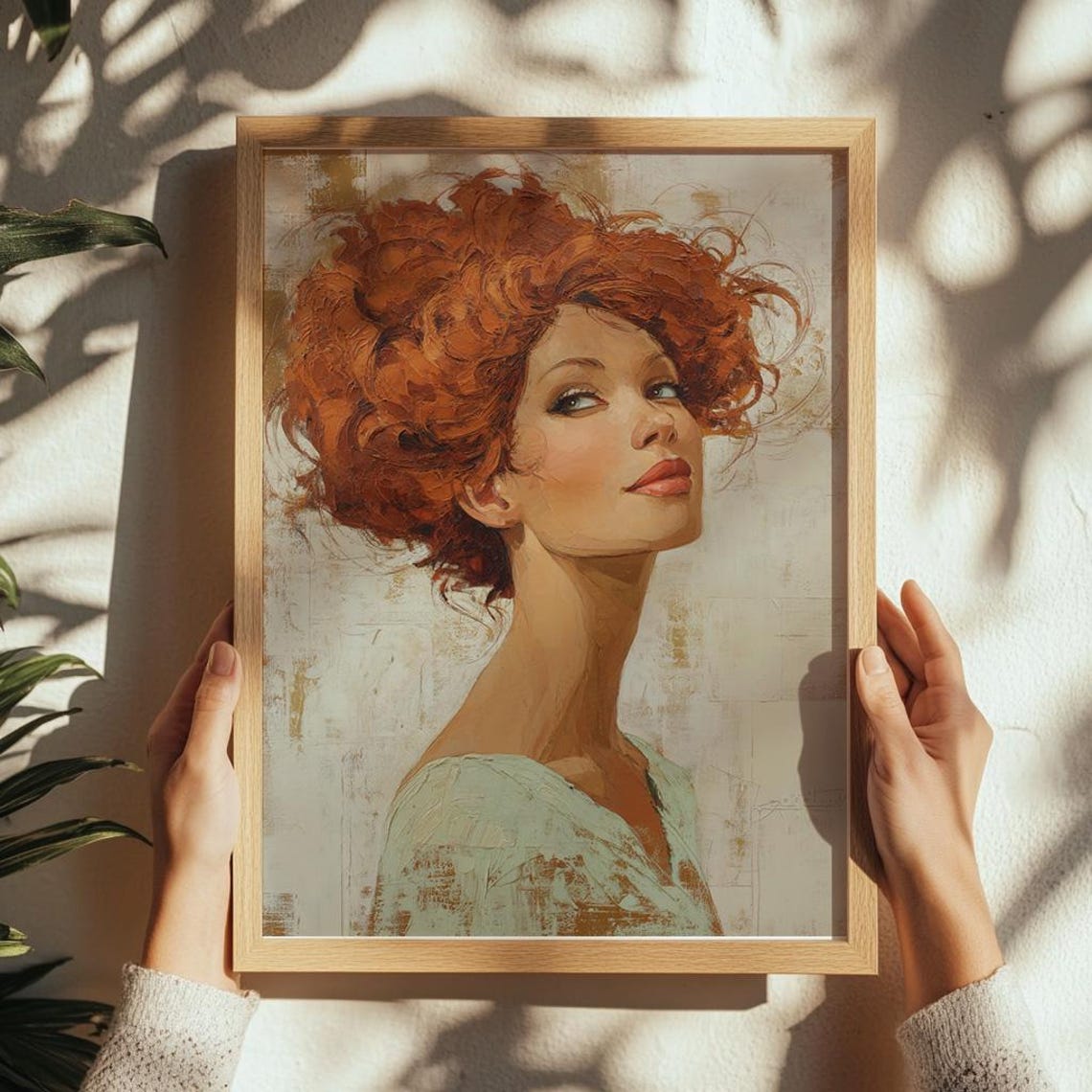 Red Haired Woman Portrait Modern Oil Painting Style Art Poster
