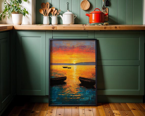 Fishing Sunset Poster Vertical Matte Print Scenic Wall Art