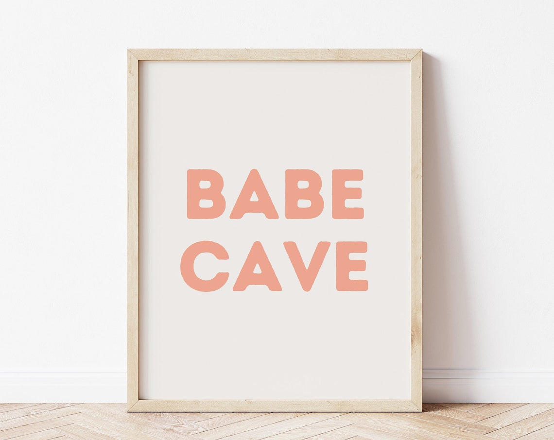 Babe Cave Coral Block Letter Framed Poster for Boho Nursery Decor