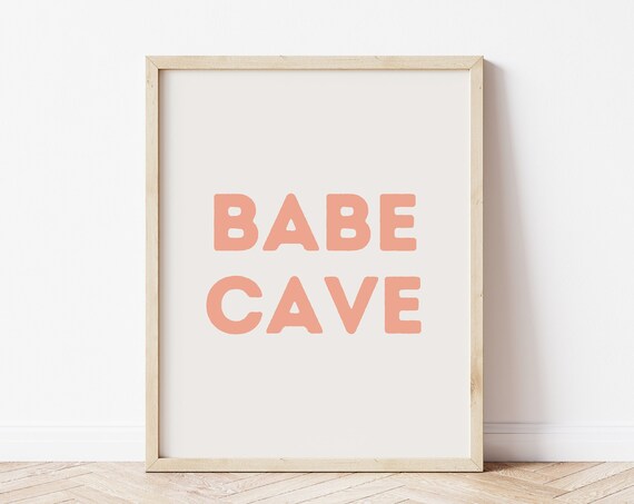 Babe Cave Coral Block Letter Framed Poster for Boho Nursery Decor