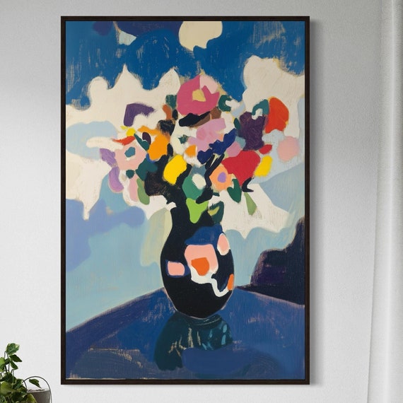 Abstract Floral Wall Art Colorful Modern Vase Print Bold Living Room Decor Vibrant Artistic Bouquet For Above Bed Or Home Decor